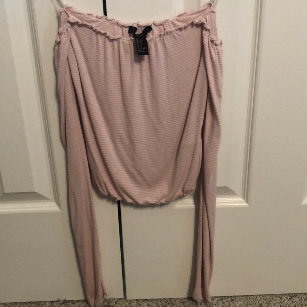 Forever 21 pink & white off the shoulder top